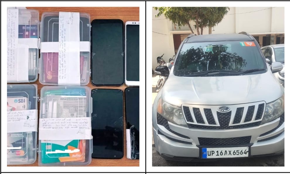 Car, mobile phone and other items recovered from the accused by the police team