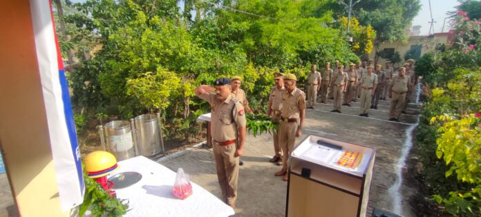 CO Ashok Shishodia paying tribute to the martyred fire personnel on Fire Fighting Day