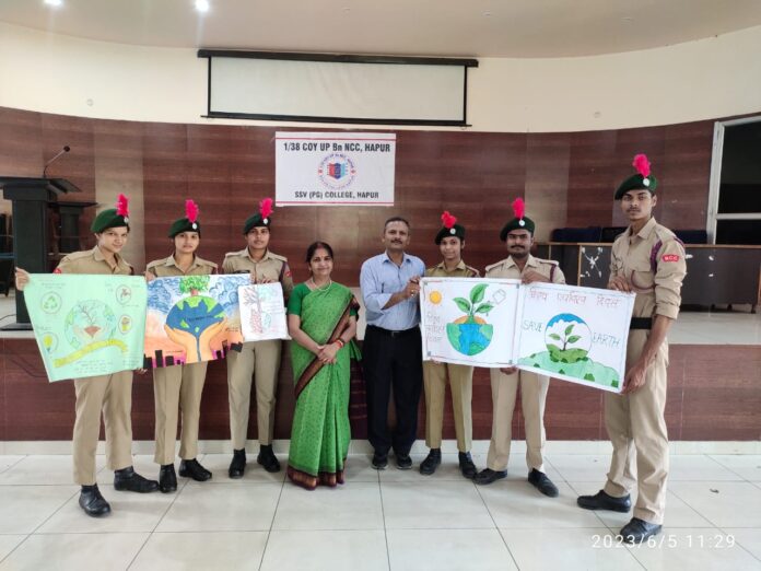 NCC cadets explaining environmental protection through posters on Environment Day