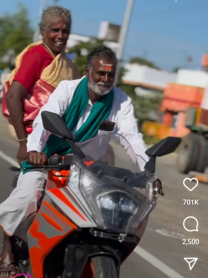 elderly man rides modern bike