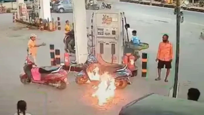 Drunk Man Ignites Fire Petrol Pump